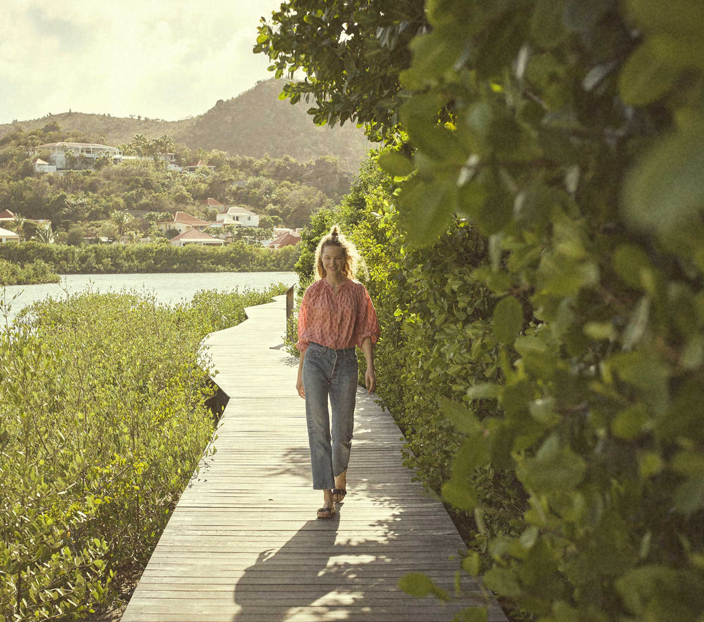 HMD -- THE JANE BLOUSE -- PINK SUNFLOWER BLOCK PRINT