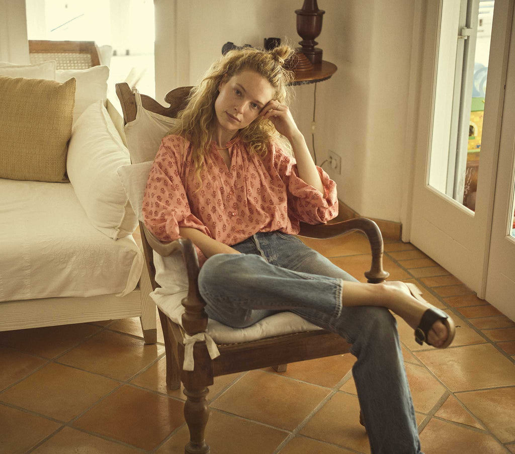 HMD -- THE JANE BLOUSE -- PINK SUNFLOWER BLOCK PRINT