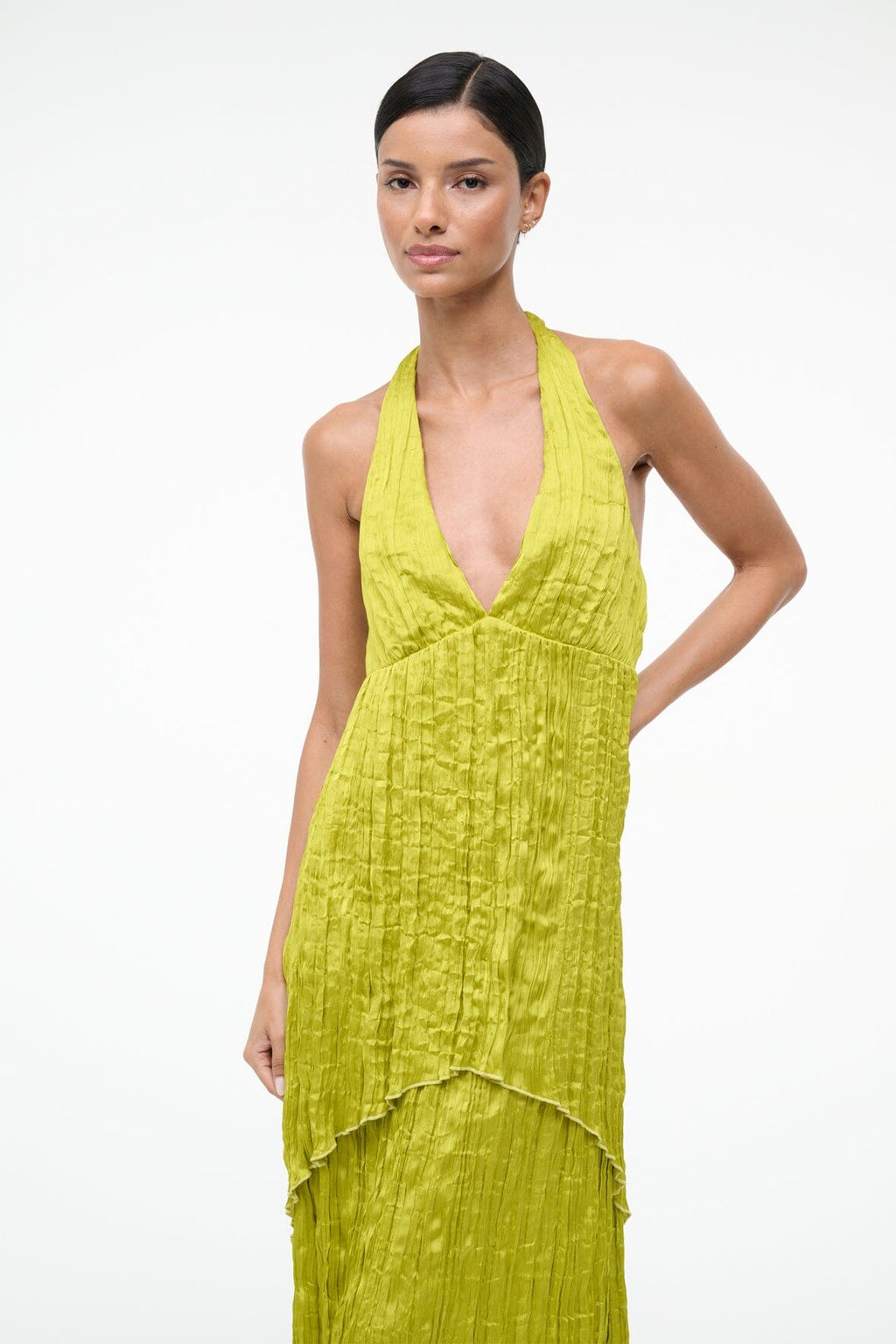 LAURIE DRESS | CHARTREUSE PLISSE