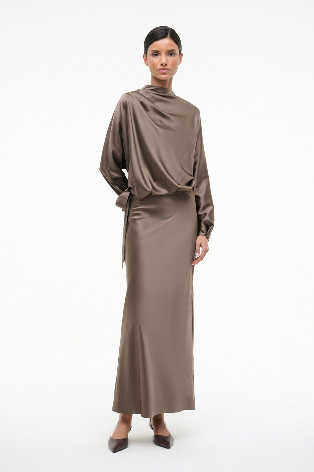 PHOEBE SILK DRESS | TRUFFLE