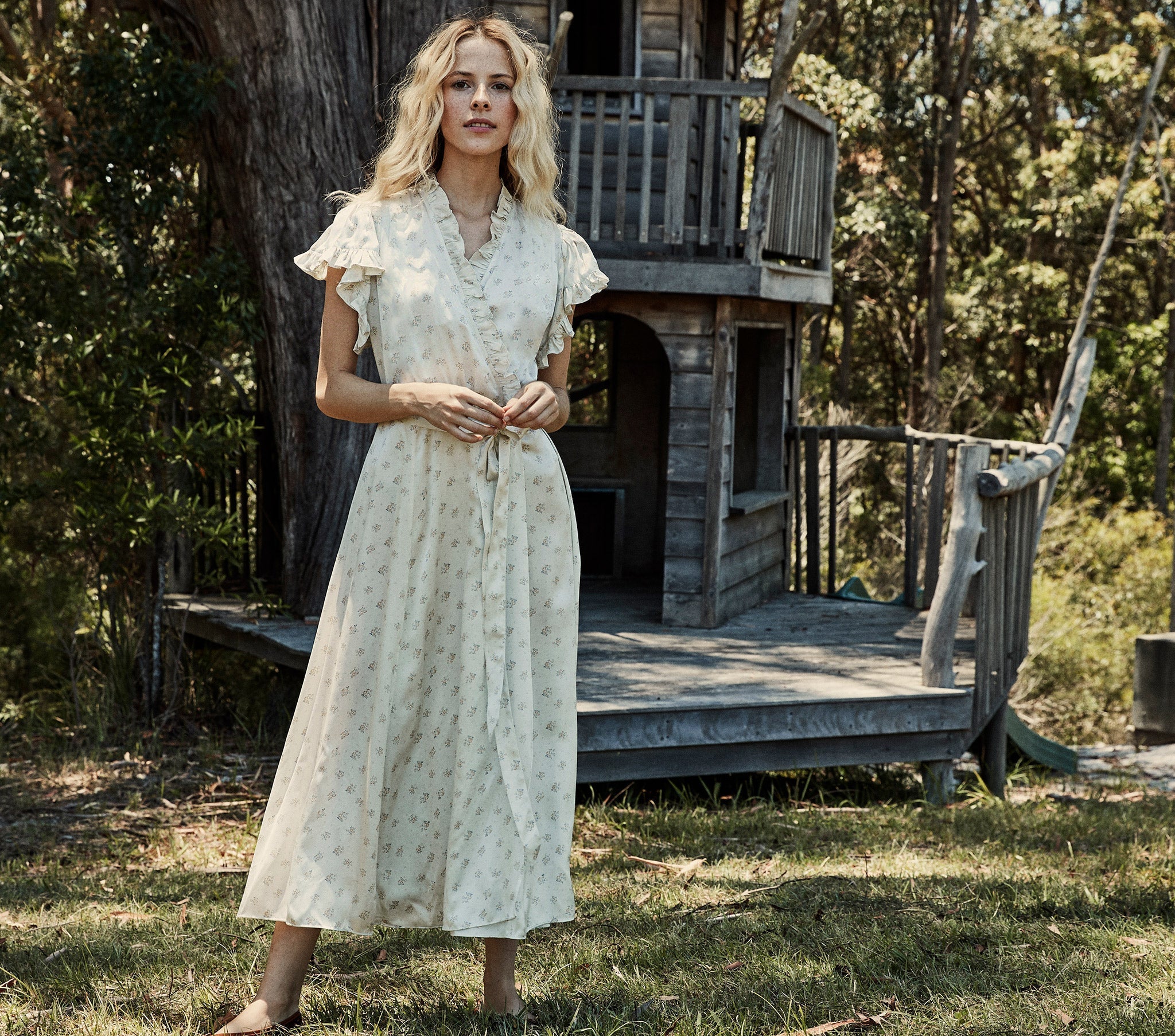 HMD -- CYPRESS DRESS -- WHITE & YELLOW O'HARA PRINT