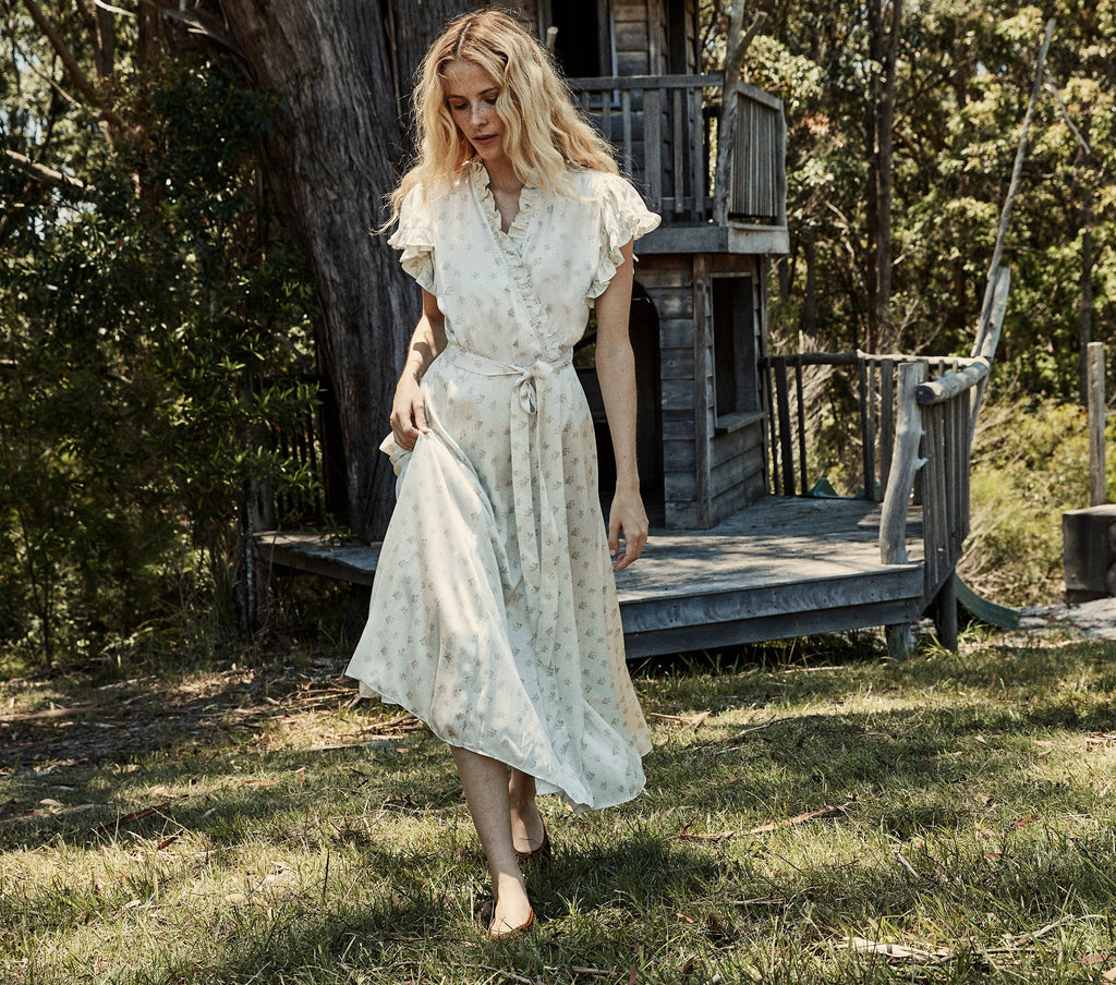 HMD -- CYPRESS DRESS -- WHITE & YELLOW O'HARA PRINT
