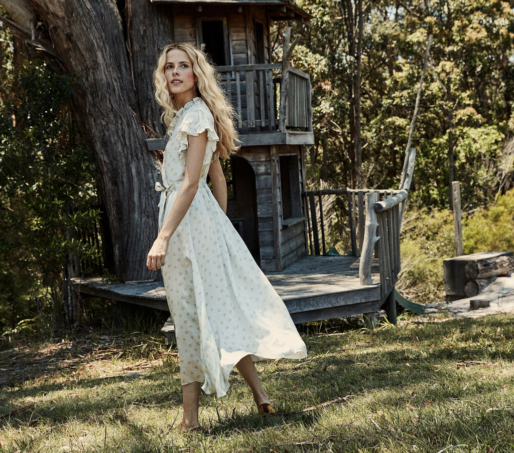 HMD -- CYPRESS DRESS -- WHITE & YELLOW O'HARA PRINT