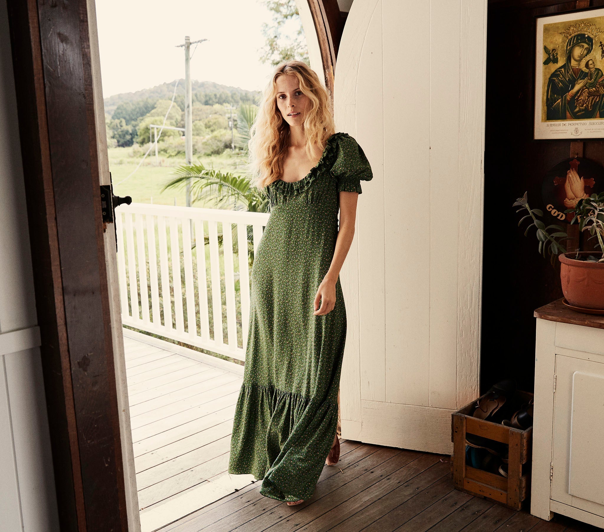 HMD -- OLIVE DRESS -- GREEN MARTHA'S GARDEN PRINT