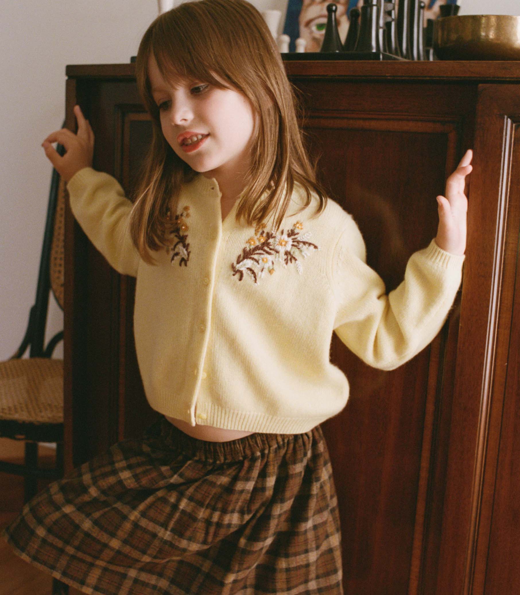 BABETTE CASHMERE CARDIGAN -- BUTTERCUP FLORAL EMBROIDERY