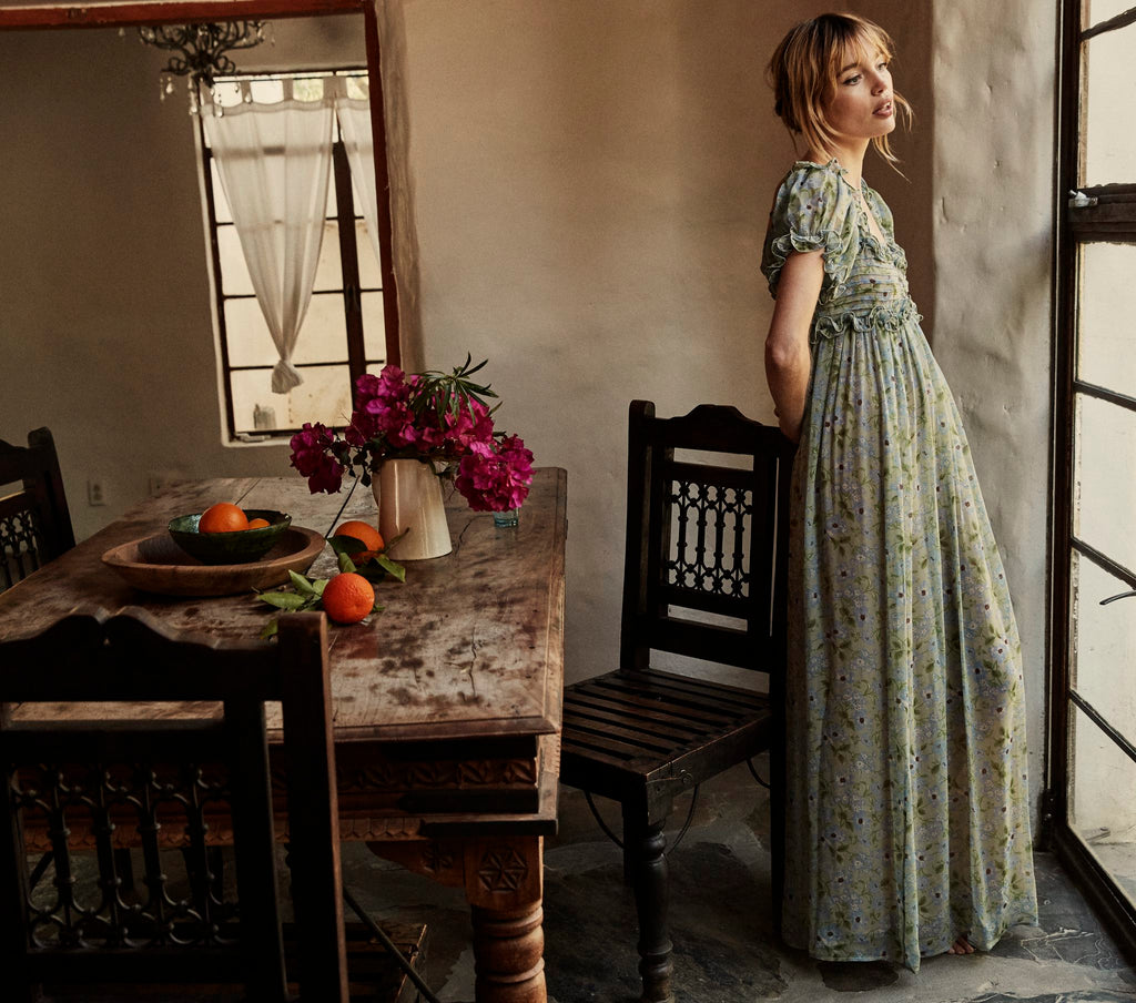 HMD -- DREW DRESS -- GREEN STRAWBERRY MOON FLORAL