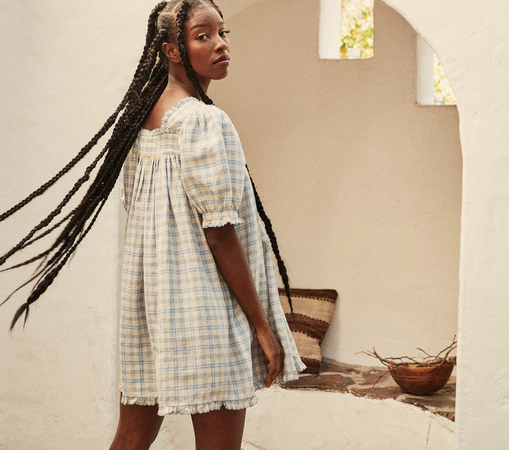 HMD -- FREDE DRESS -- BLUE MEADOWLARK PLAID