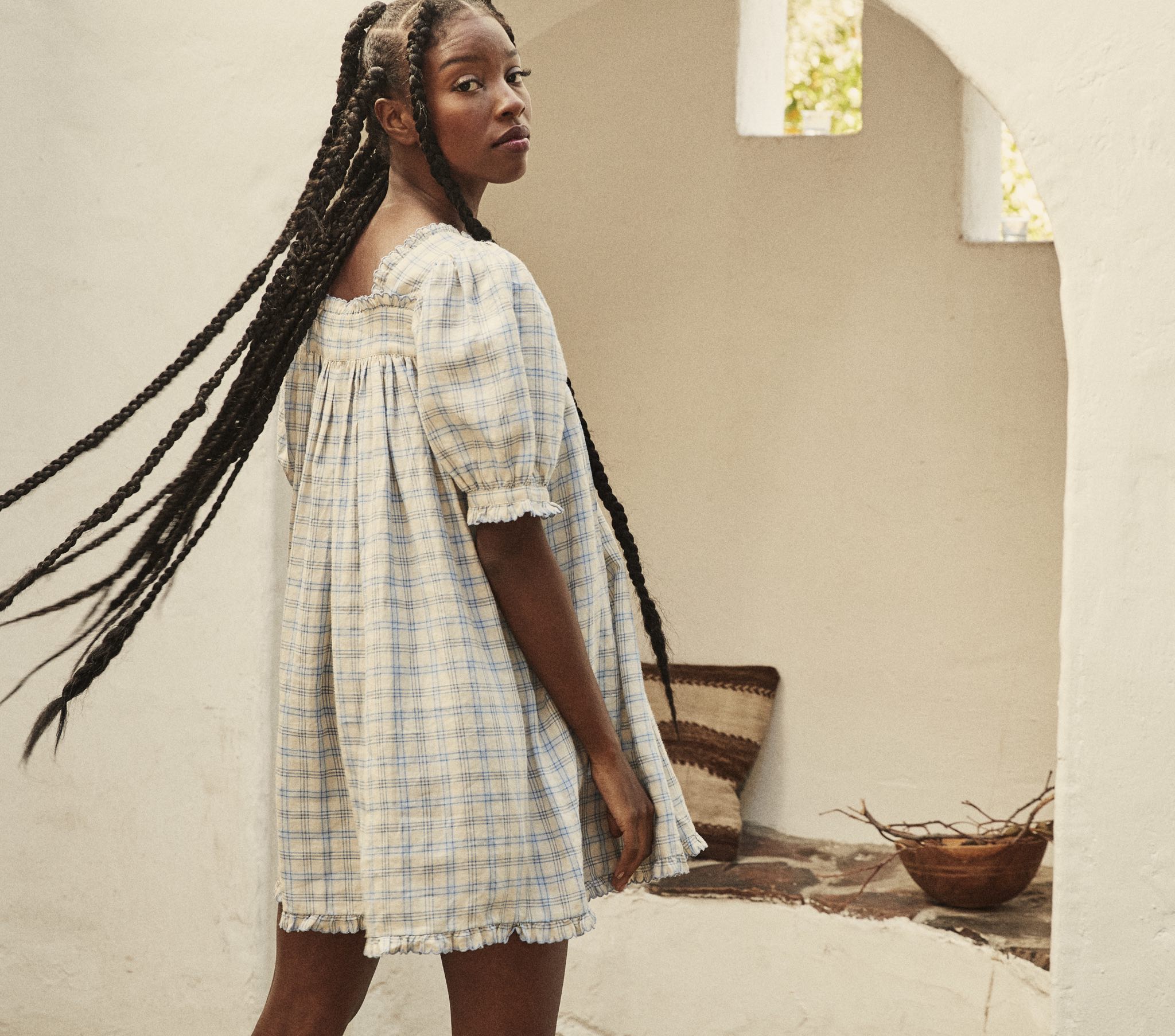 HMD -- FREDE DRESS -- BLUE MEADOWLARK PLAID