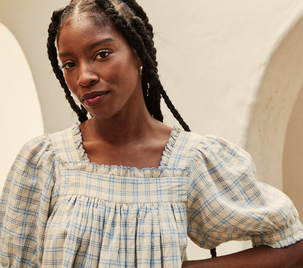 HMD -- FREDE DRESS -- BLUE MEADOWLARK PLAID