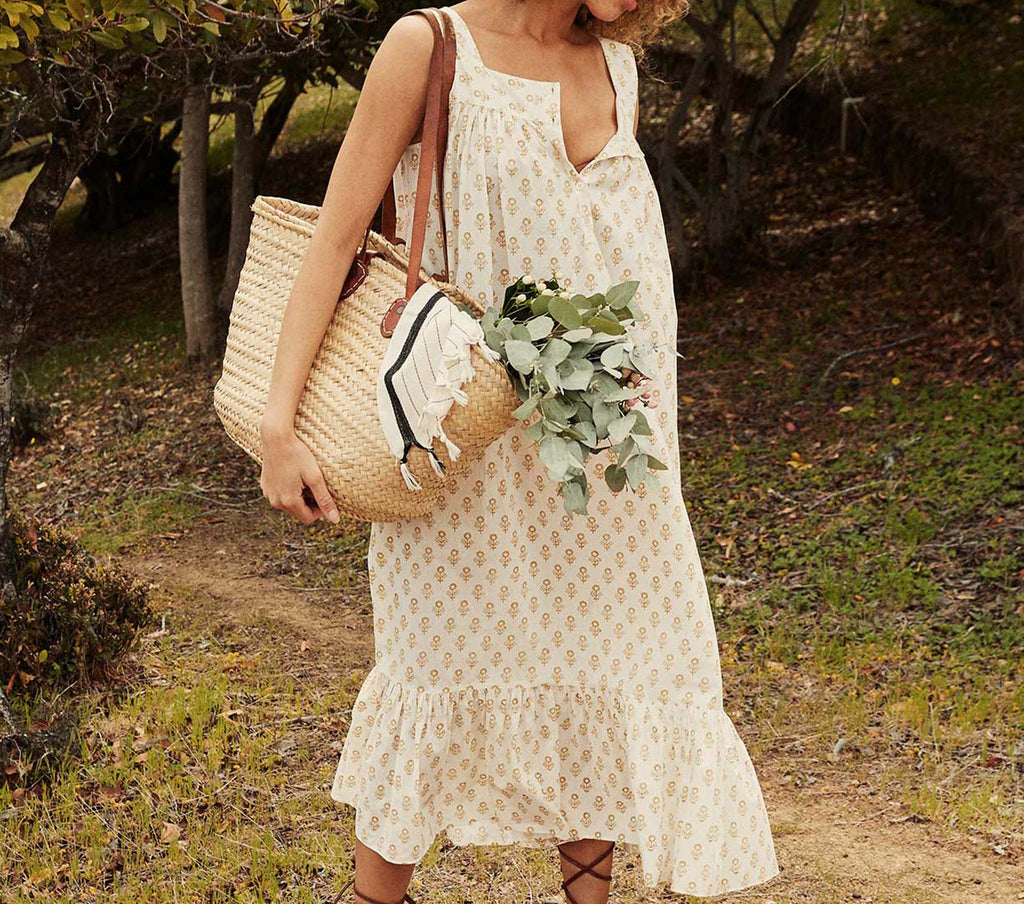 HMD -- HILDE DRESS -- CREAM SUNFLOWER BLOCK PRINT
