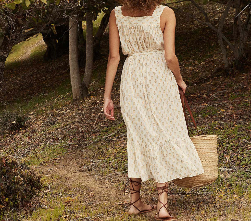HMD -- HILDE DRESS -- CREAM SUNFLOWER BLOCK PRINT