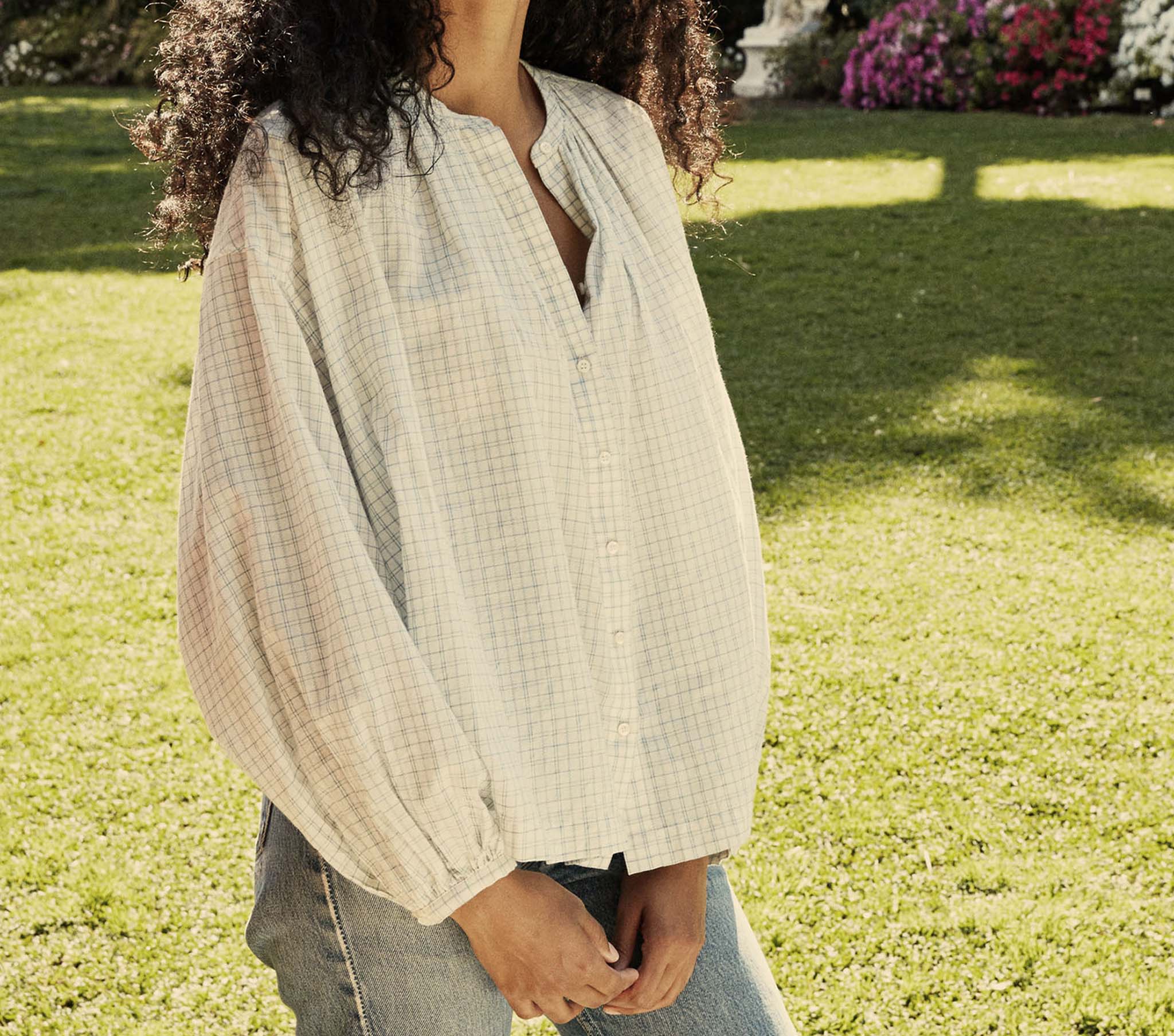 HMD -- THE JANE BLOUSE -- BLUE PICNIC PLAID