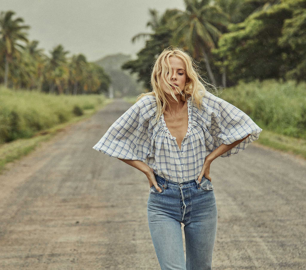 HMD -- JEANNE TOP -- BLUE ATTICUS PLAID