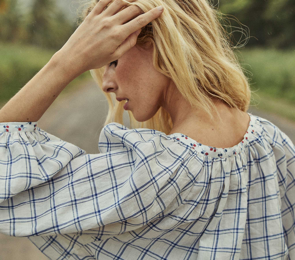 HMD -- JEANNE TOP -- BLUE ATTICUS PLAID