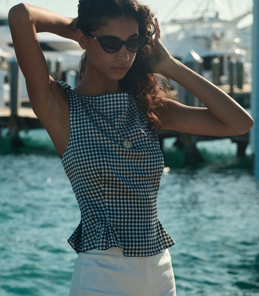 HMD -- LIRIEL TOP -- NAVY VALENCIA GINGHAM