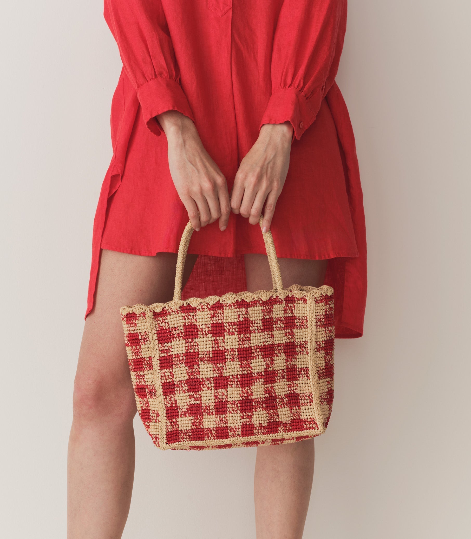 HMD -- PETITE MATHILDE BAG -- RED GINGHAM RAFFIA
