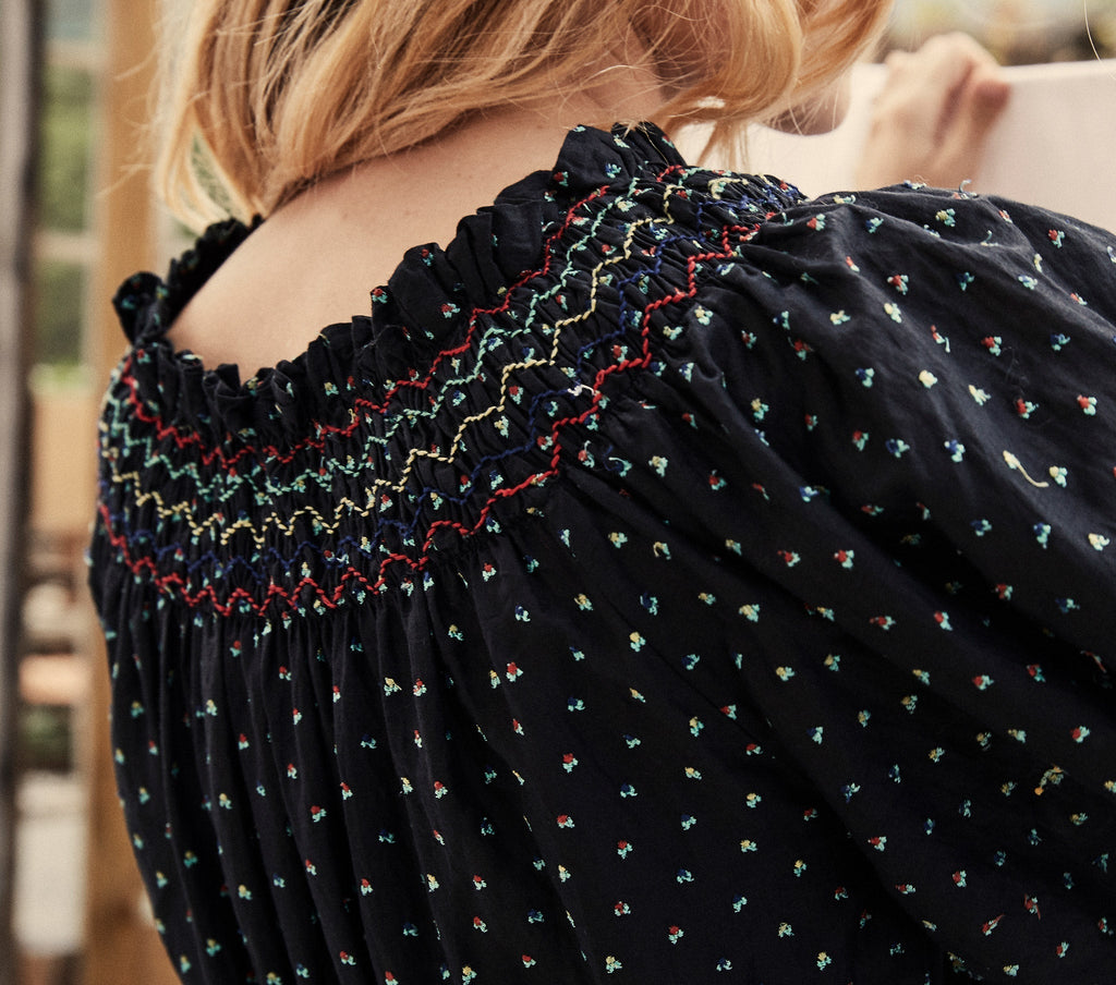 HMD -- MARINA DRESS -- BLACK W/ MULTI EMBROIDERY