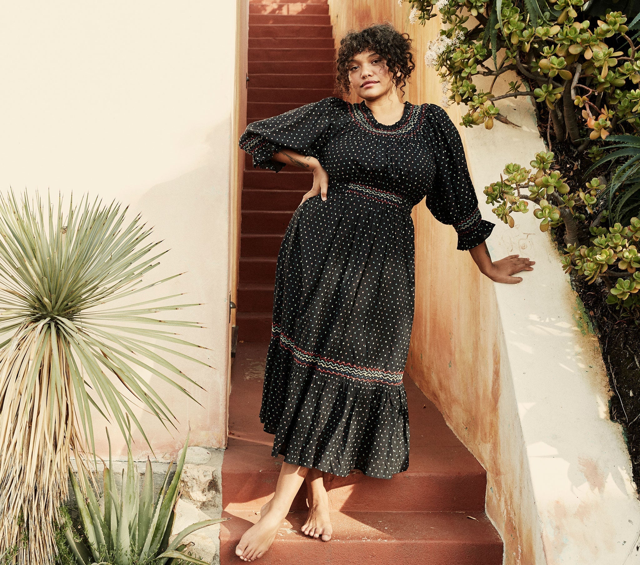 HMD -- MARINA DRESS -- BLACK W/ MULTI EMBROIDERY