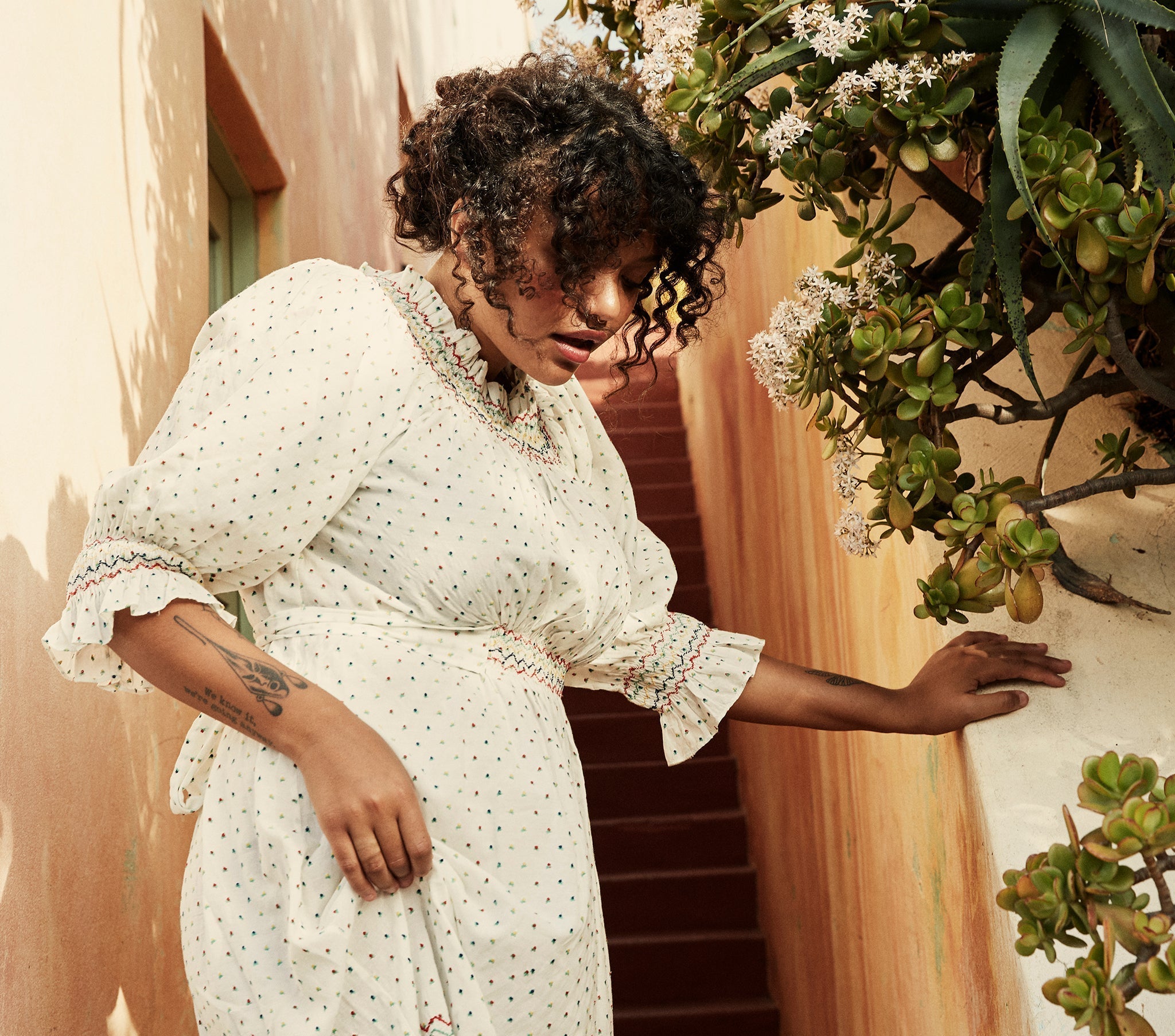 HMD -- MARINA DRESS -- WHITE W/ MULTI EMBROIDERY