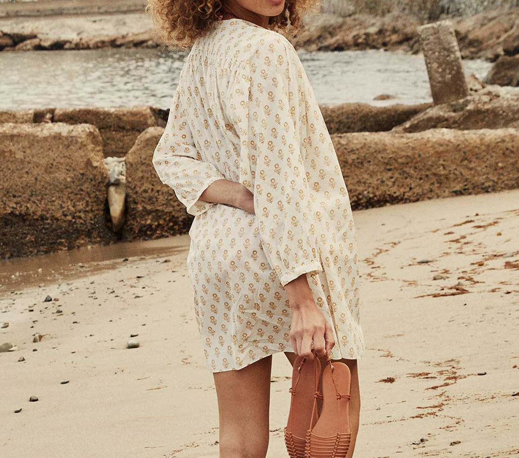 HMD -- OPAL DRESS -- CREAM SUNFLOWER BLOCK PRINT