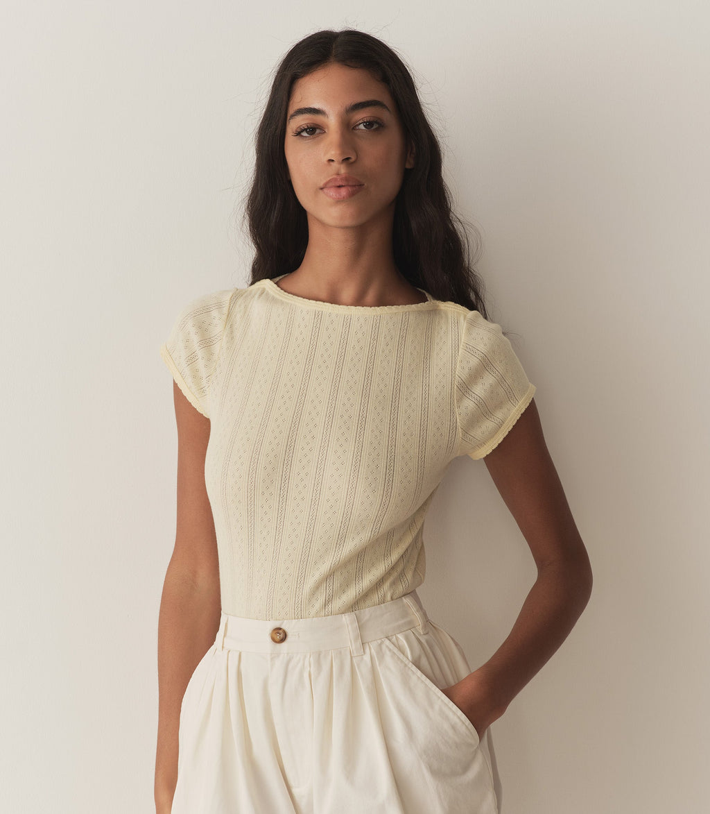 HMD -- PAULINE TEE -- CREME CITRON QUELLE JOLIE POINTELLE