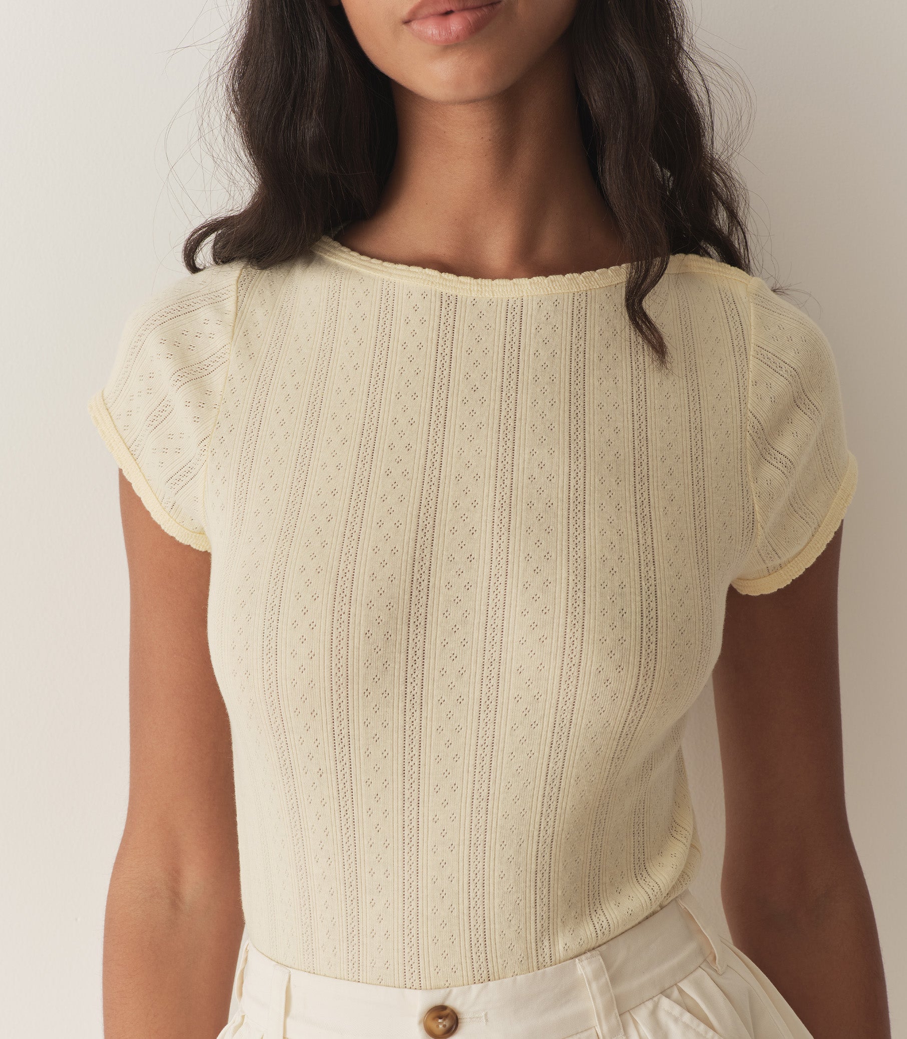 HMD -- PAULINE TEE -- CREME CITRON QUELLE JOLIE POINTELLE