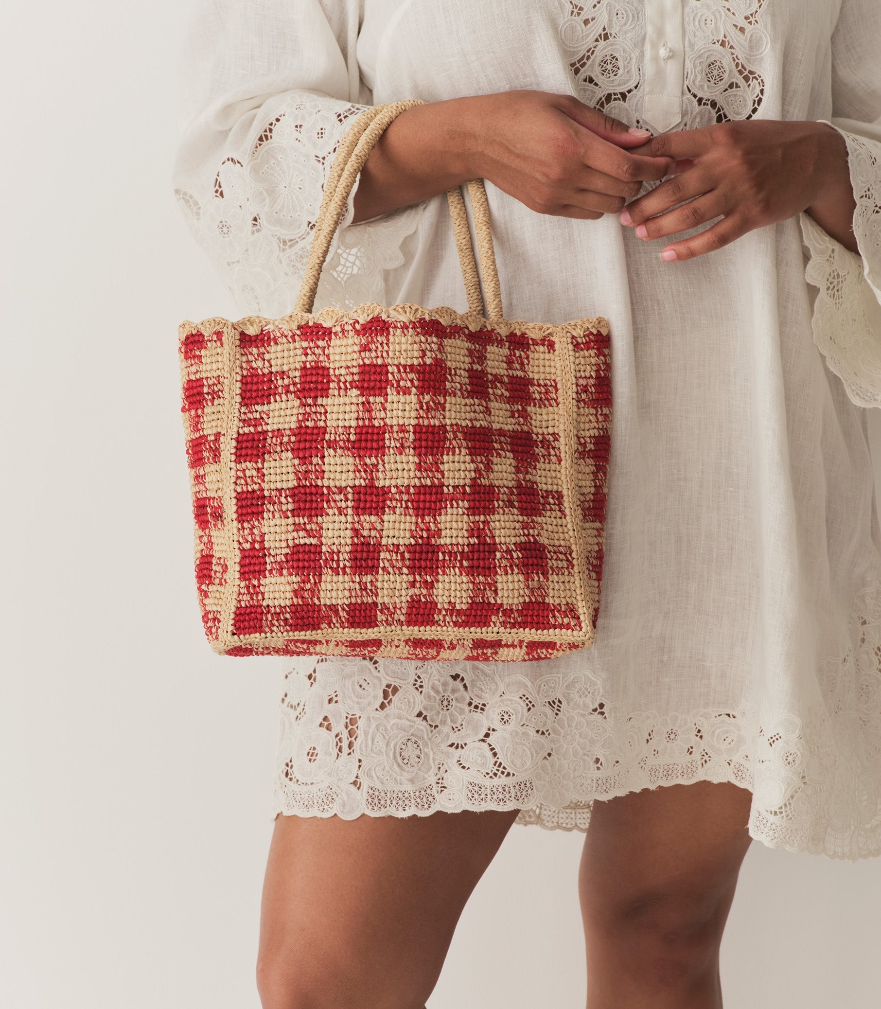 HMD -- PETITE MATHILDE BAG -- RED GINGHAM RAFFIA
