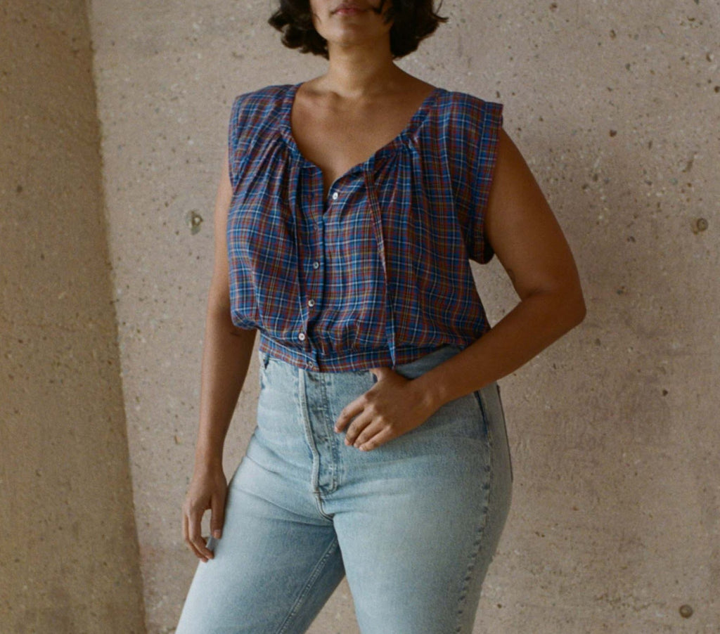 HMD -- ROSELLE TOP -- AZURE FRENCH PLAID