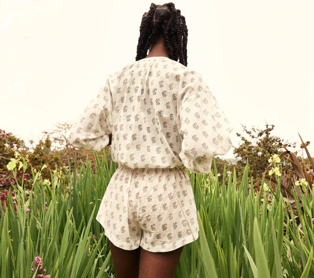 HMD -- SEAFARER SHORT -- RED DAHLIA BLOCK PRINT