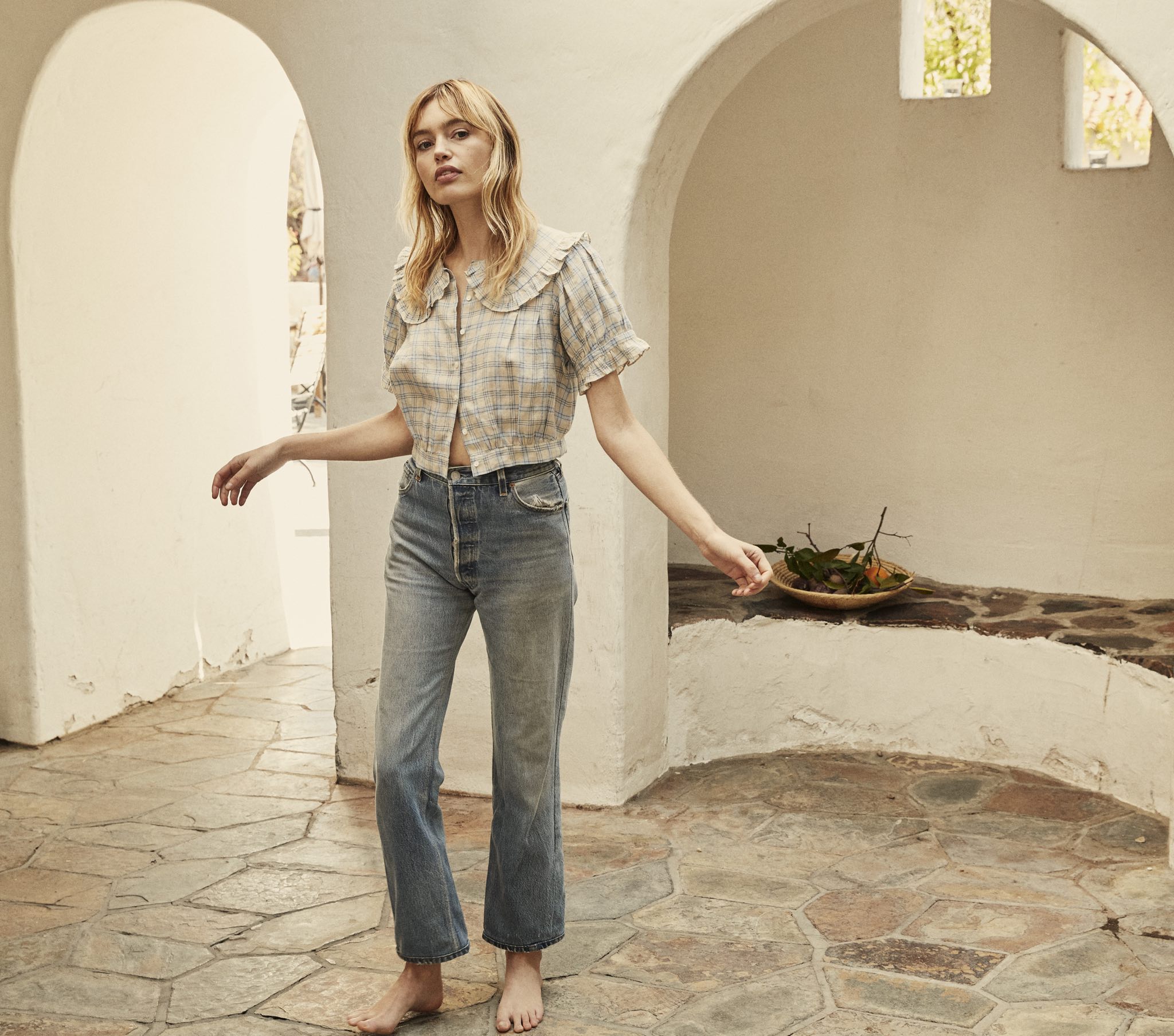 HMD -- SPARROW TOP -- BLUE MEADOWLARK PLAID