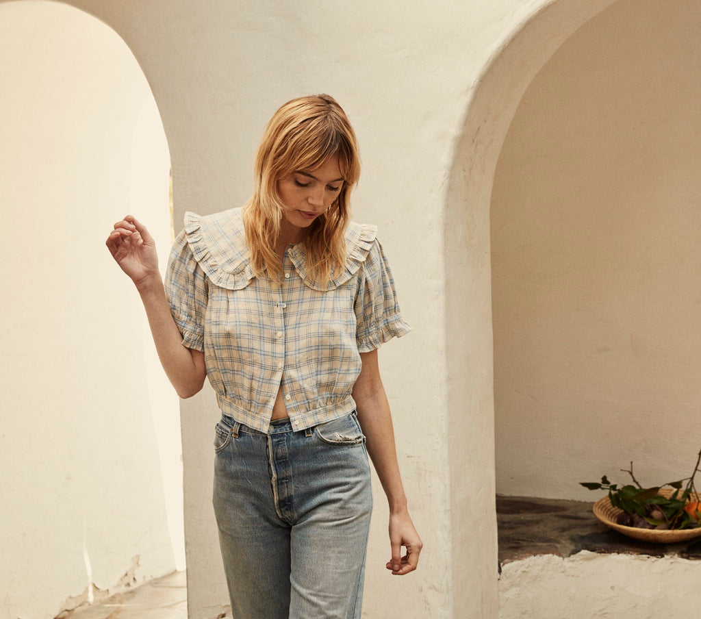 HMD -- SPARROW TOP -- BLUE MEADOWLARK PLAID