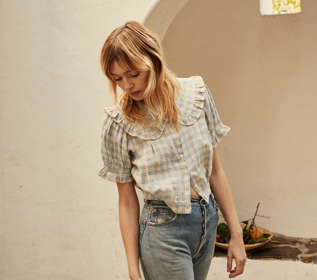 HMD -- SPARROW TOP -- BLUE MEADOWLARK PLAID