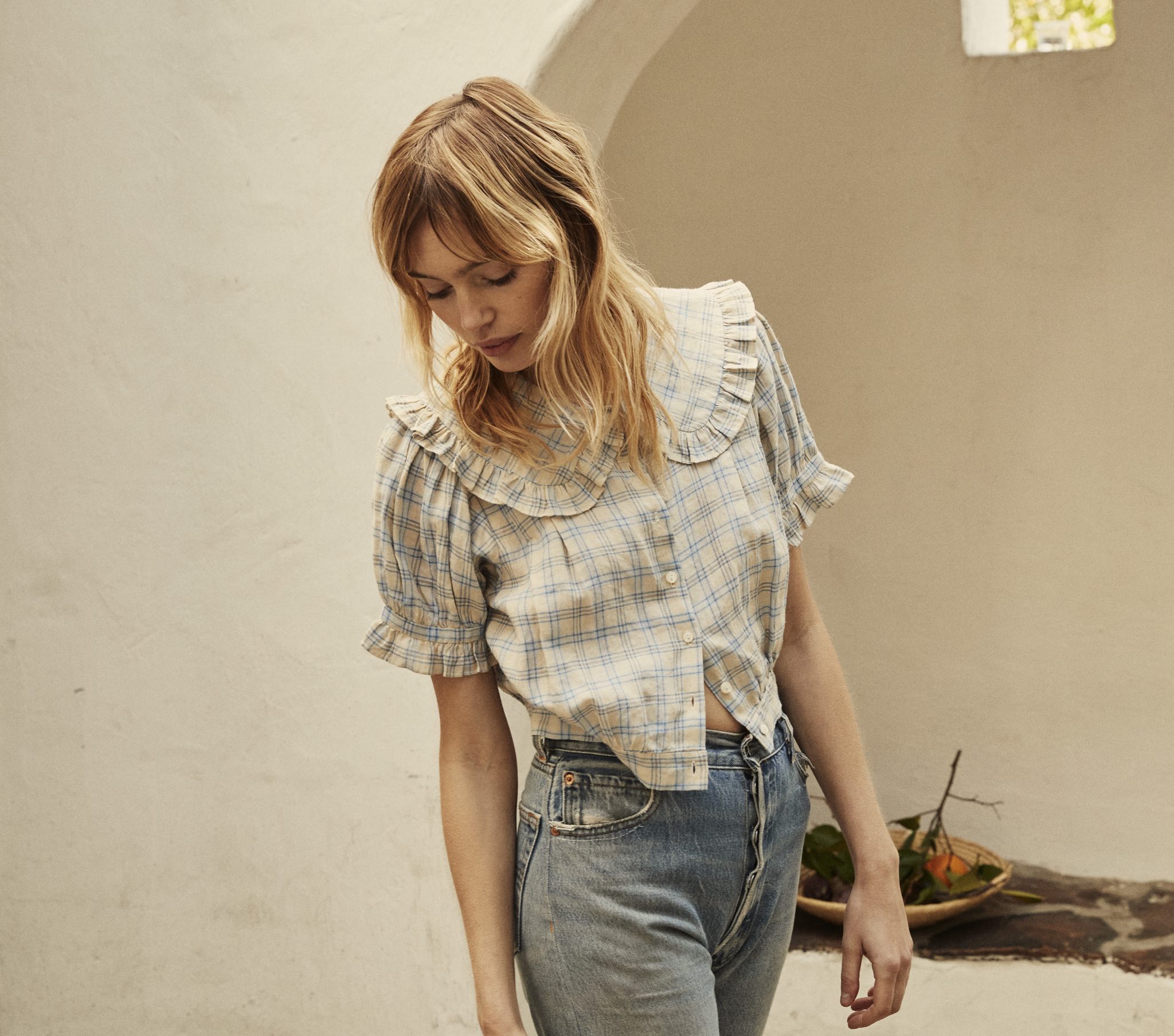 HMD -- SPARROW TOP -- BLUE MEADOWLARK PLAID