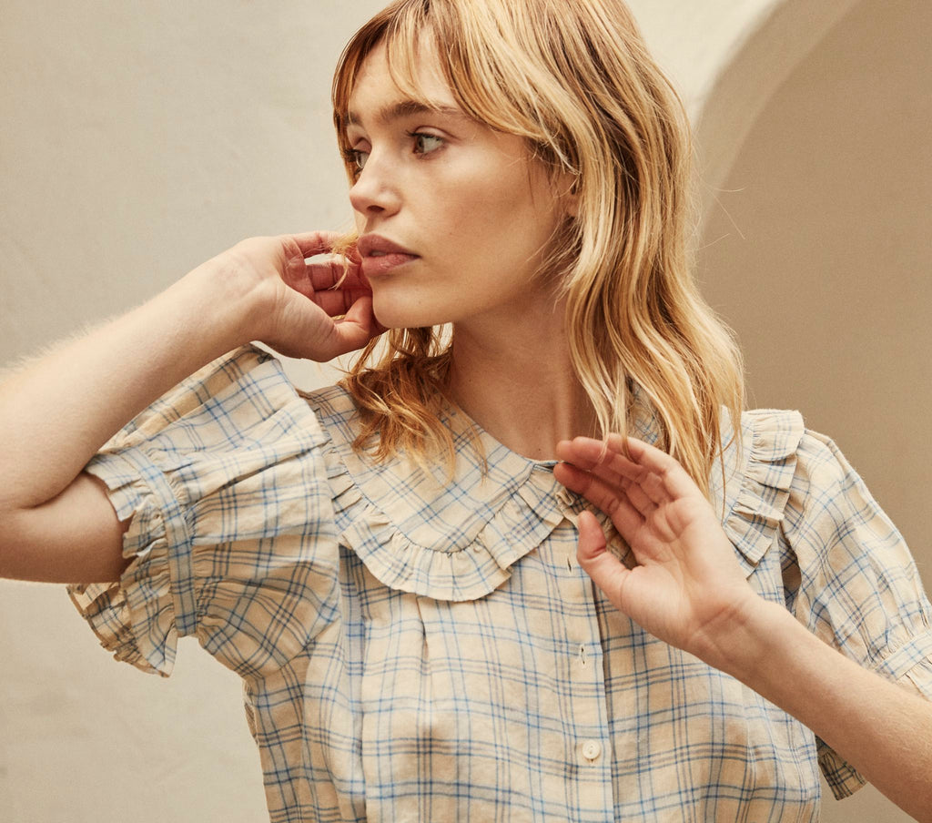 HMD -- SPARROW TOP -- BLUE MEADOWLARK PLAID