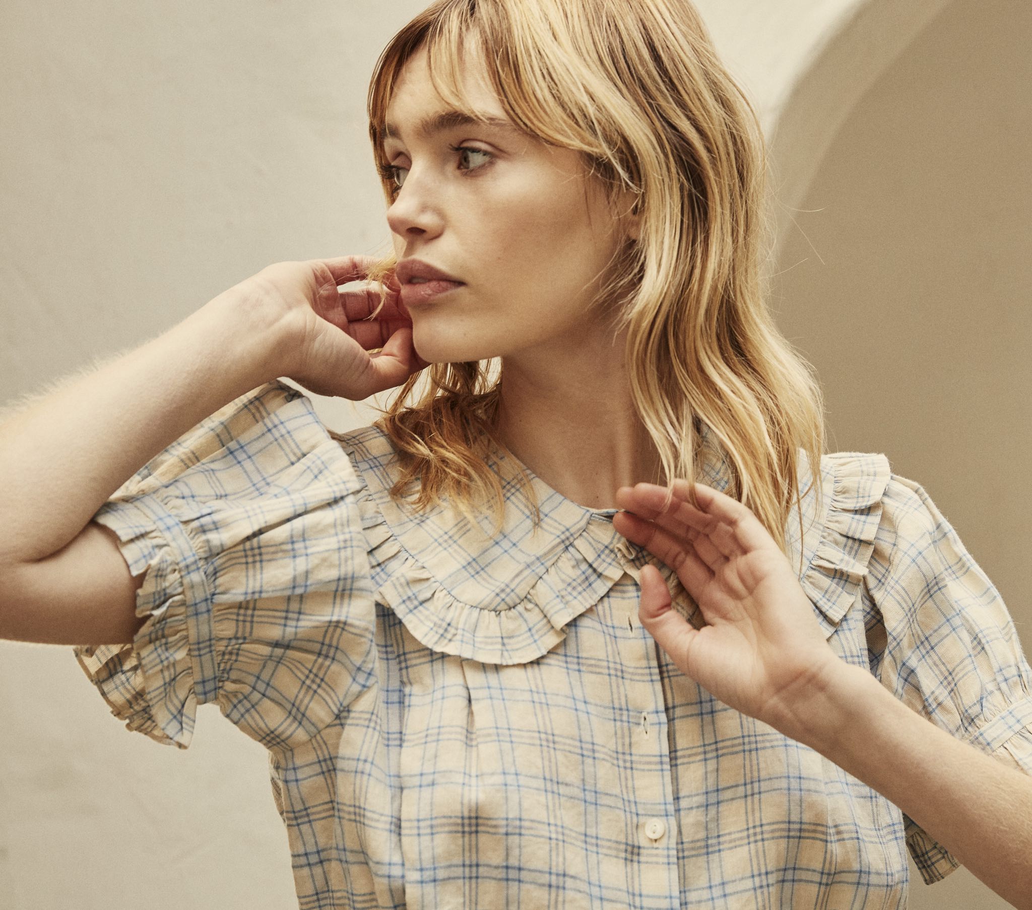 HMD -- SPARROW TOP -- BLUE MEADOWLARK PLAID