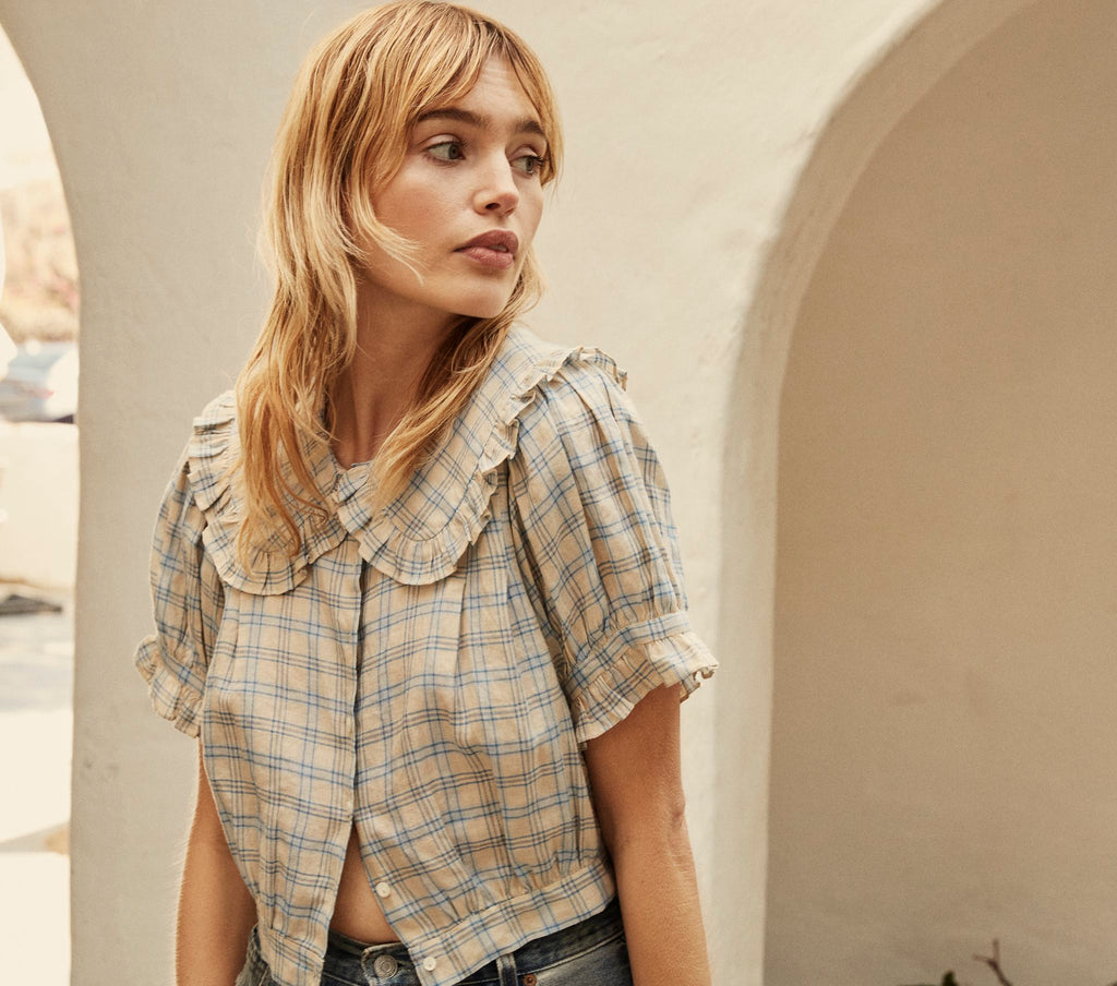 HMD -- SPARROW TOP -- BLUE MEADOWLARK PLAID