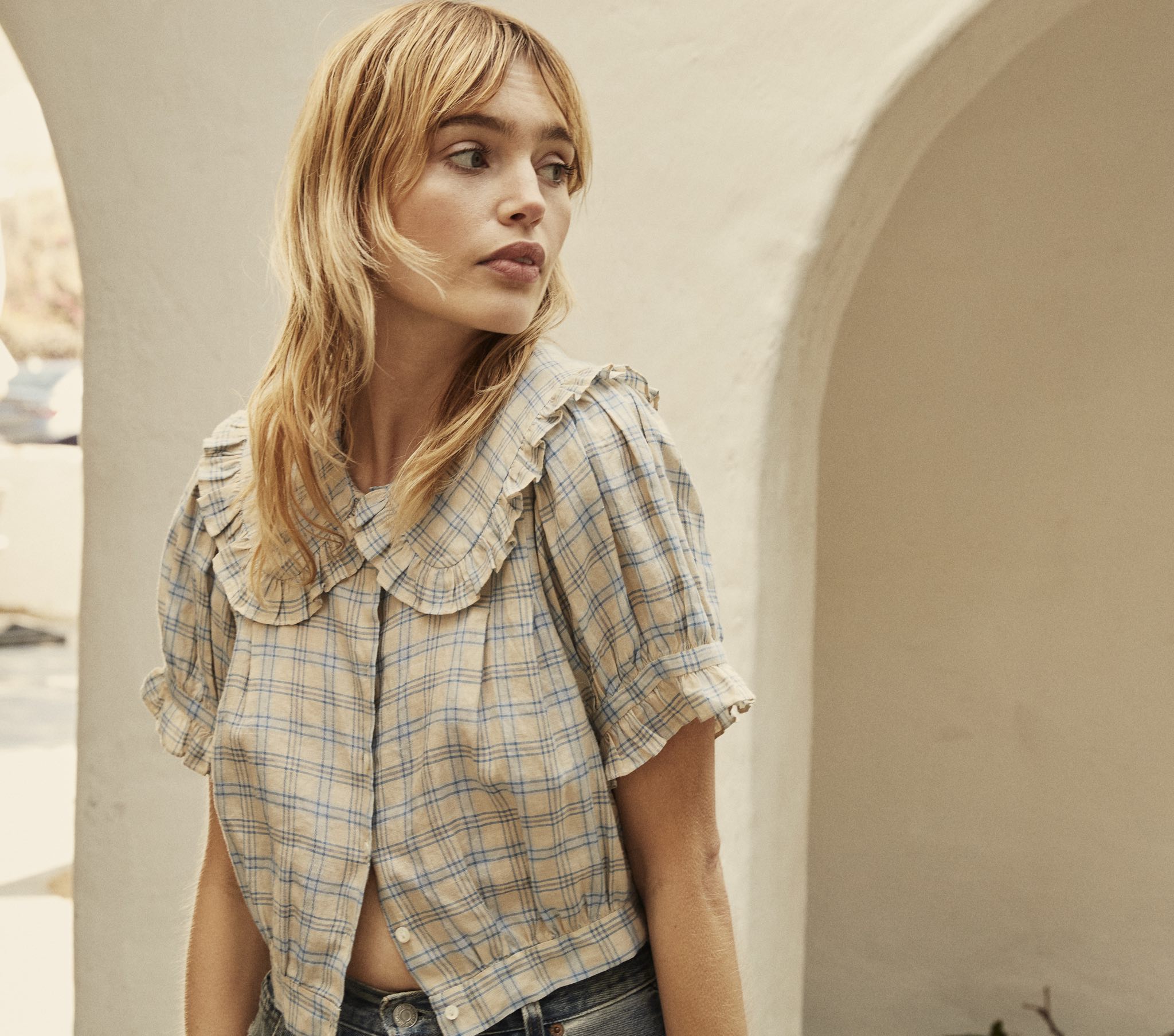 HMD -- SPARROW TOP -- BLUE MEADOWLARK PLAID