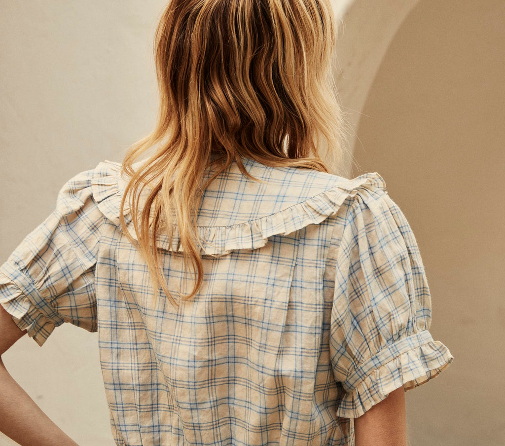 HMD -- SPARROW TOP -- BLUE MEADOWLARK PLAID