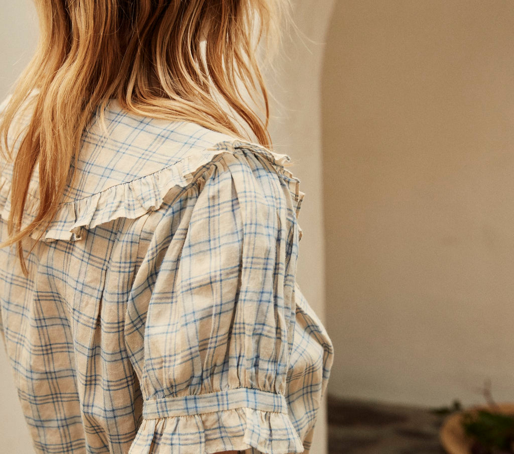 HMD -- SPARROW TOP -- BLUE MEADOWLARK PLAID