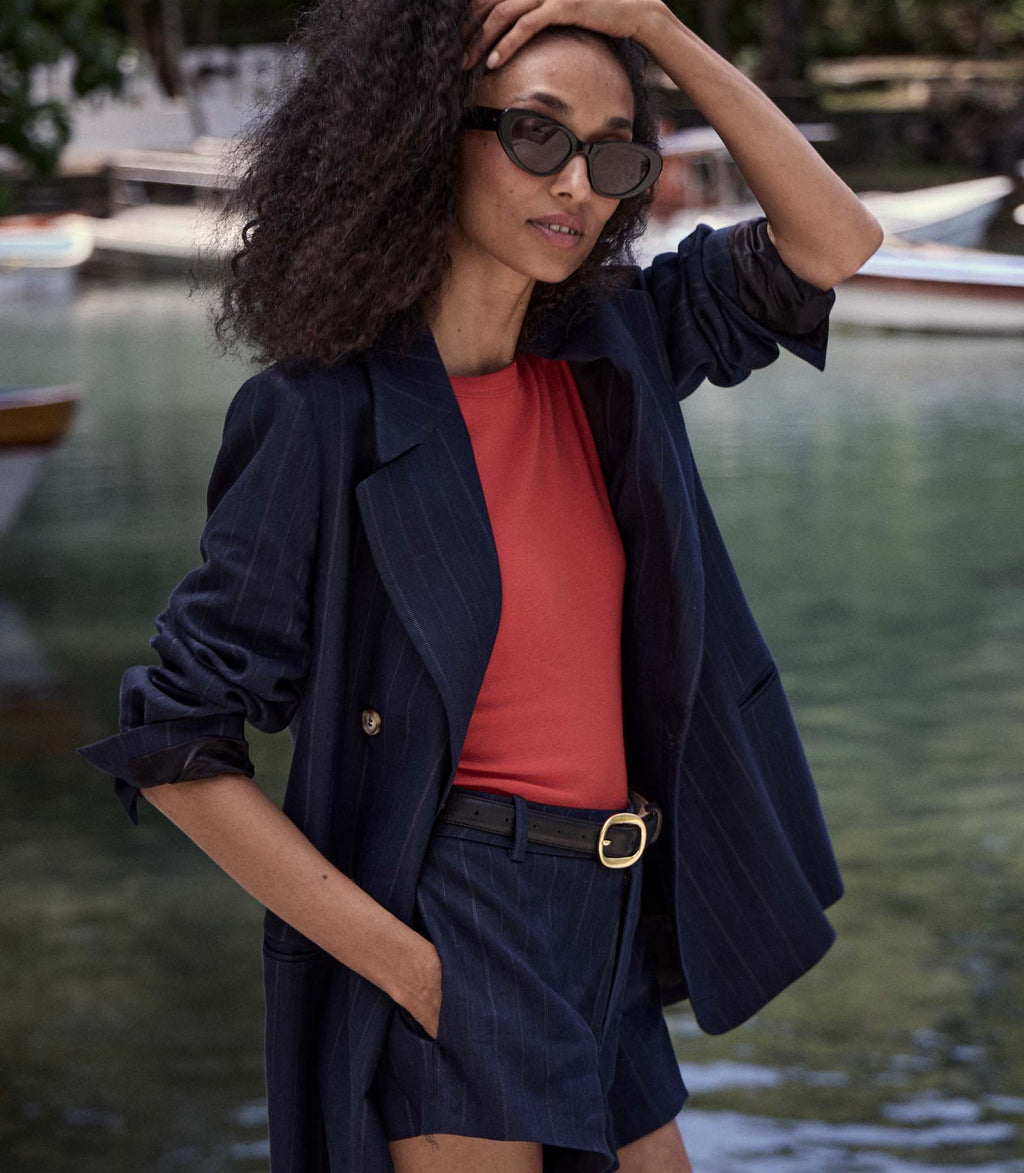 HMD -- YVAINE SHORT -- NAVY PINSTRIPE